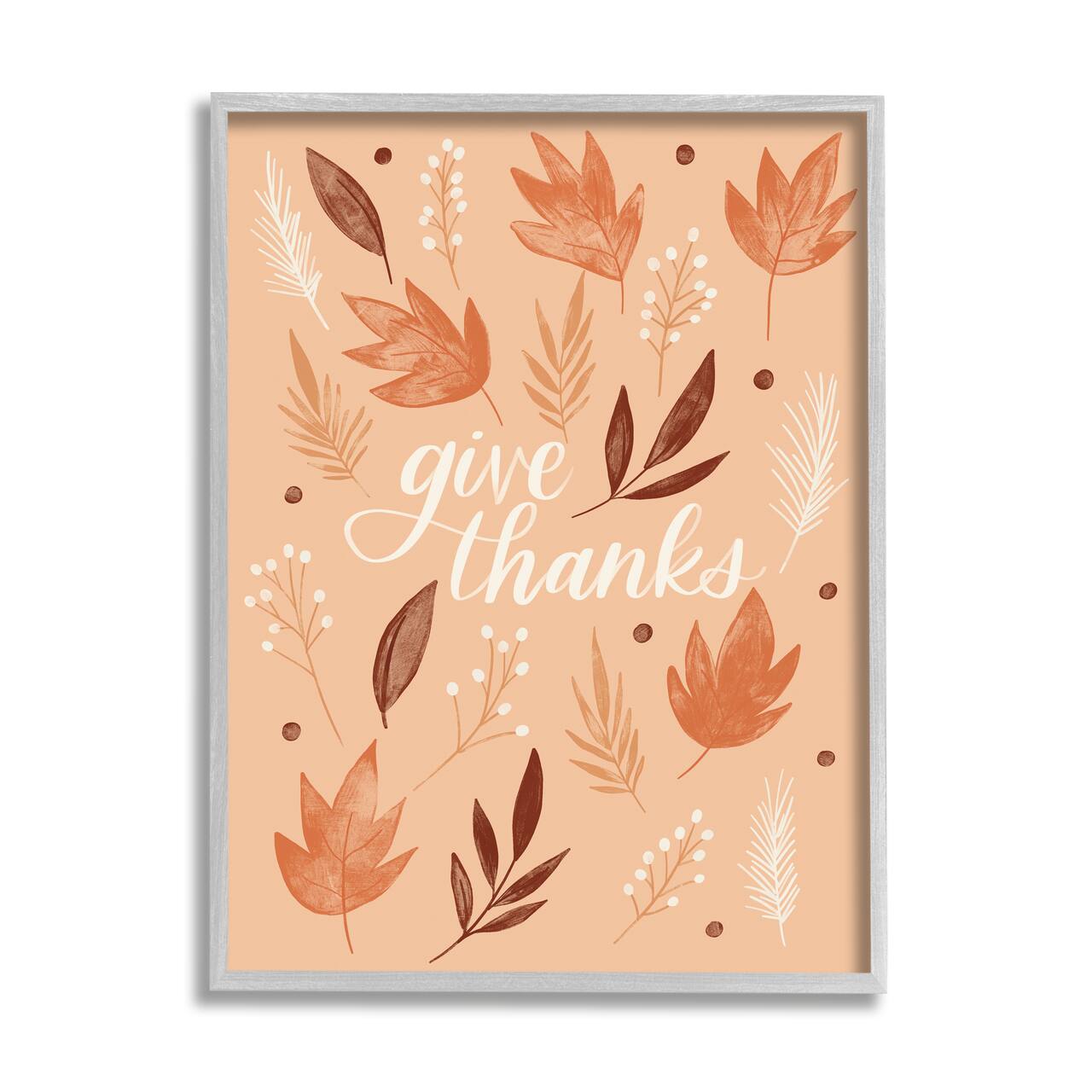 Stupell Industries Give Thanks Autumnal Leaves Framed Giclee Art
